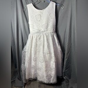 American Princess White Rose-Embroidered Organza Girls Dress EPC